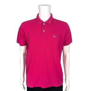 Lacoste Mens Short Sleeve Pique Polo Shirt Magenta Pink Logo FA8713 Size 5 (L)